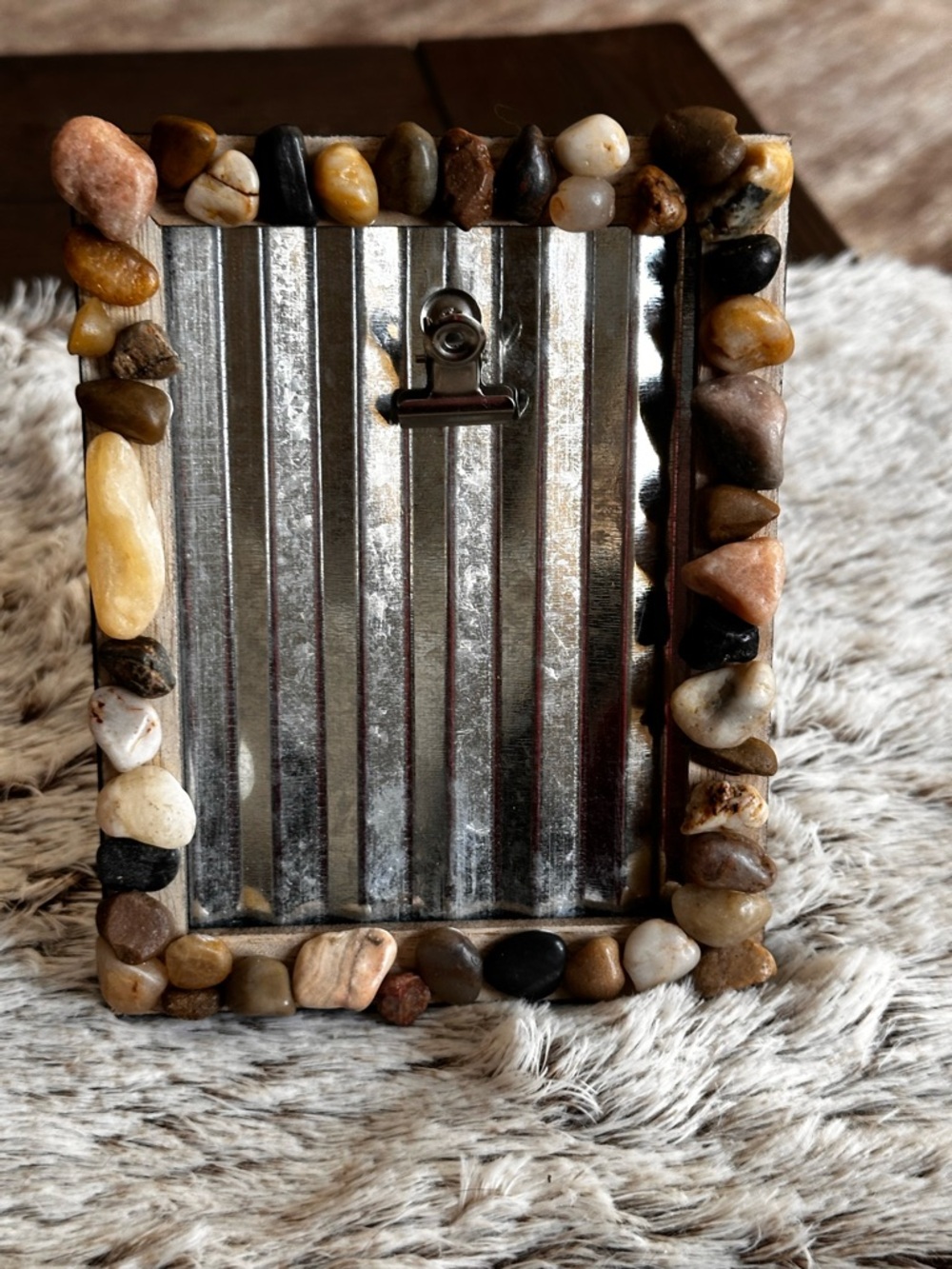 Hand Crafted Brown and Tan Pebble Accent Picture Frame